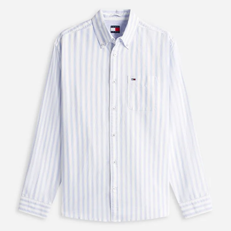 Tommy Jeans Herren Streifen Oxford Langarmhemd Blue Twilight Stripe