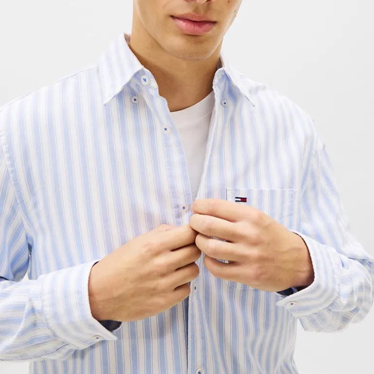 Tommy Jeans Herren Streifen Oxford Langarmhemd Blue Twilight Stripe