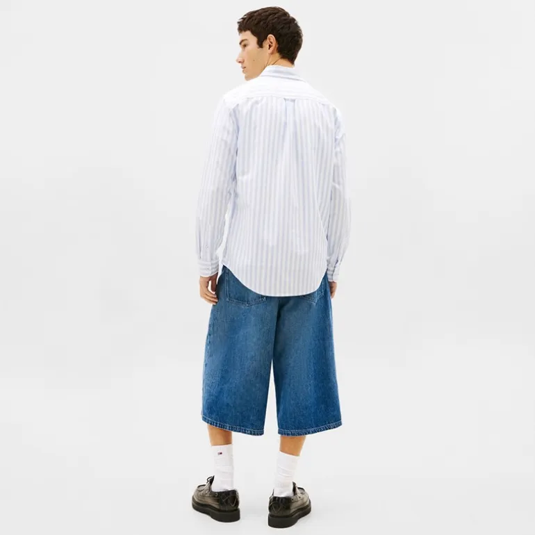 Tommy Jeans Herren Streifen Oxford Langarmhemd Blue Twilight Stripe