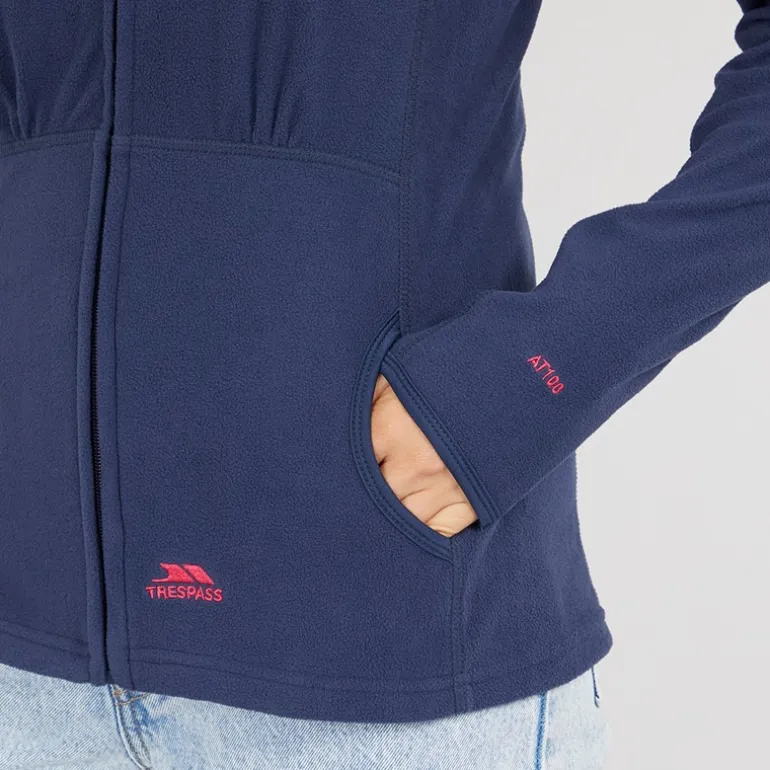 Trespass Damen Marathon Fleece Jacke mit Kapuze und durchgehendem Reissverschluss Marineblau / Pink