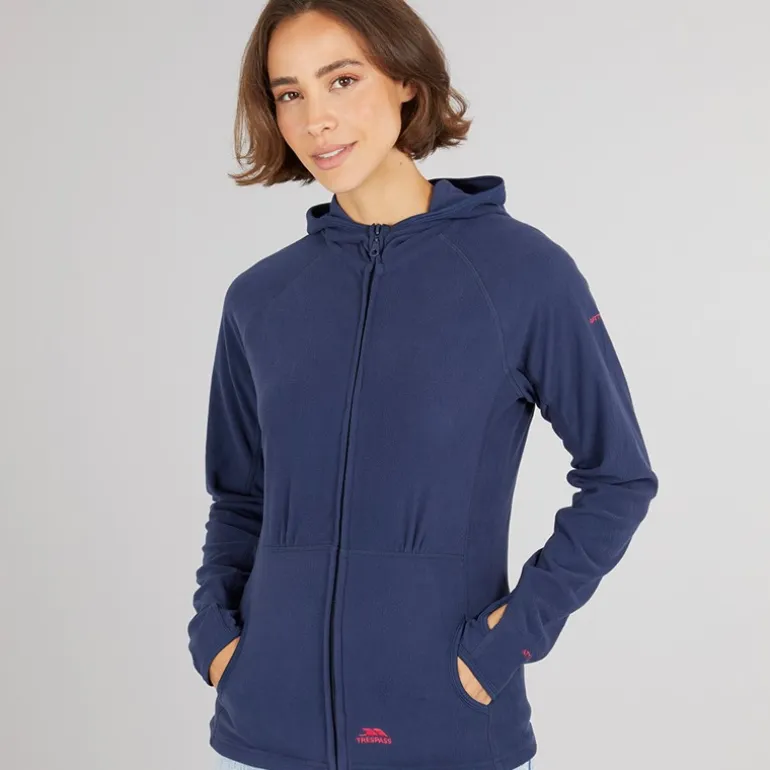 Trespass Damen Marathon Fleece Jacke mit Kapuze und durchgehendem Reissverschluss Marineblau / Pink