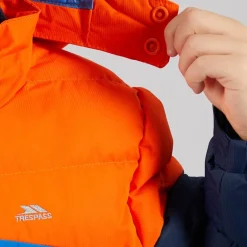 Trespass Wasserdichte gesteppte Kapuzenjacke Junge in Marineblau/Orange/Blau