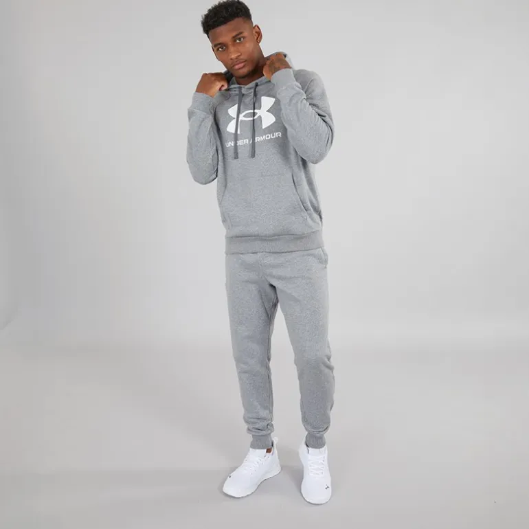 Under Armour Herren UA Rival Fleece Logo Hoodie Castlerock Hellgrau/Weiß