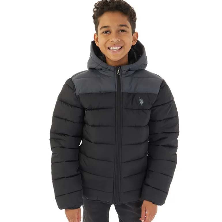 U.S. POLO ASSN. Junge Steppjacke mit Farbblock-Joch Schwarz