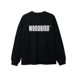 Woodbird Herren Joes Logo Langarm T Shirt Schwarz