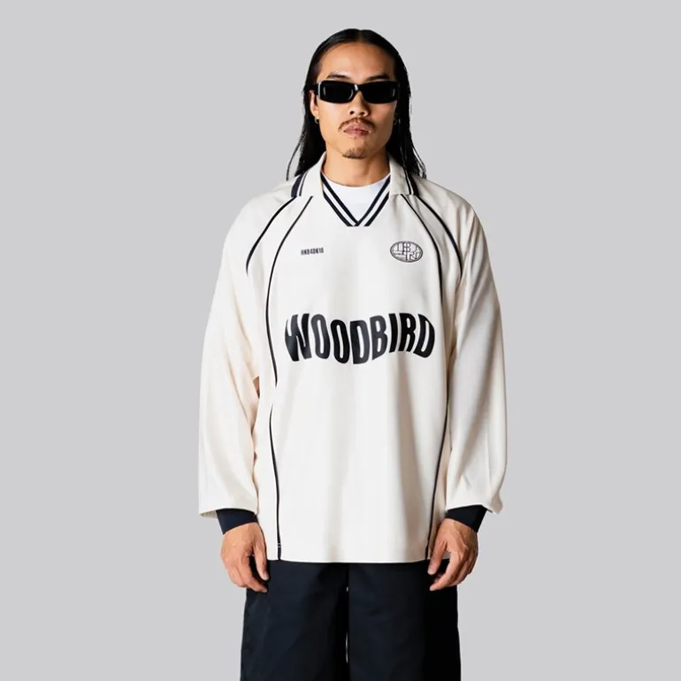 Woodbird Herren Taka Langarm Poloshirt Off White