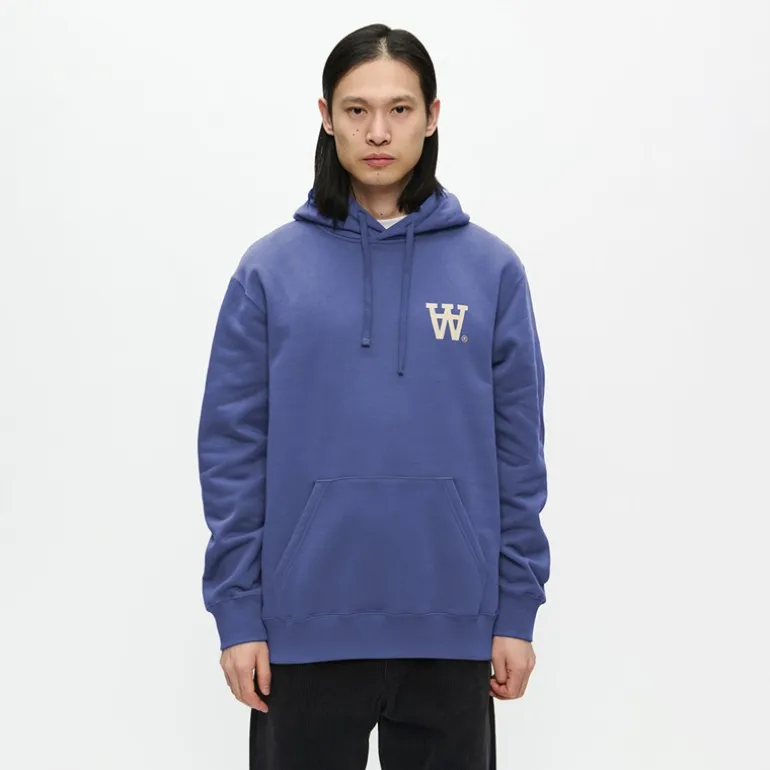 Wood Wood Herren Cass Brust Druck Hoodie Skipper Blue