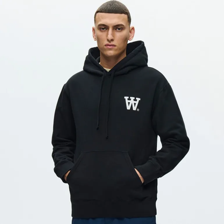 Wood Wood Herren Cass Print Hoodie Schwarz