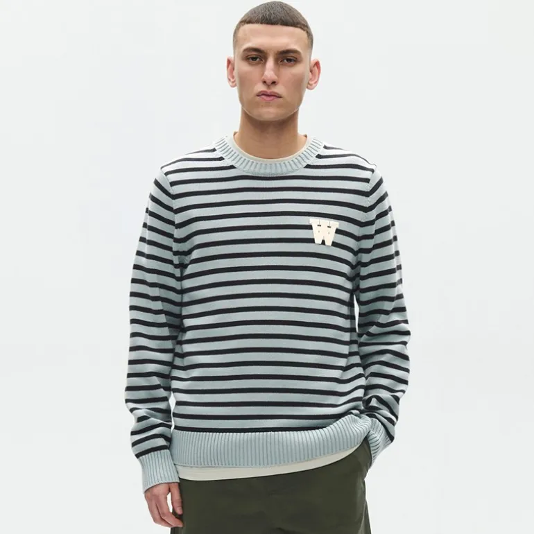 Wood Wood Herren Tay Rundhals Pullover Slate Stripe