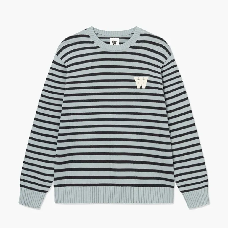 Wood Wood Herren Tay Rundhals Pullover Slate Stripe